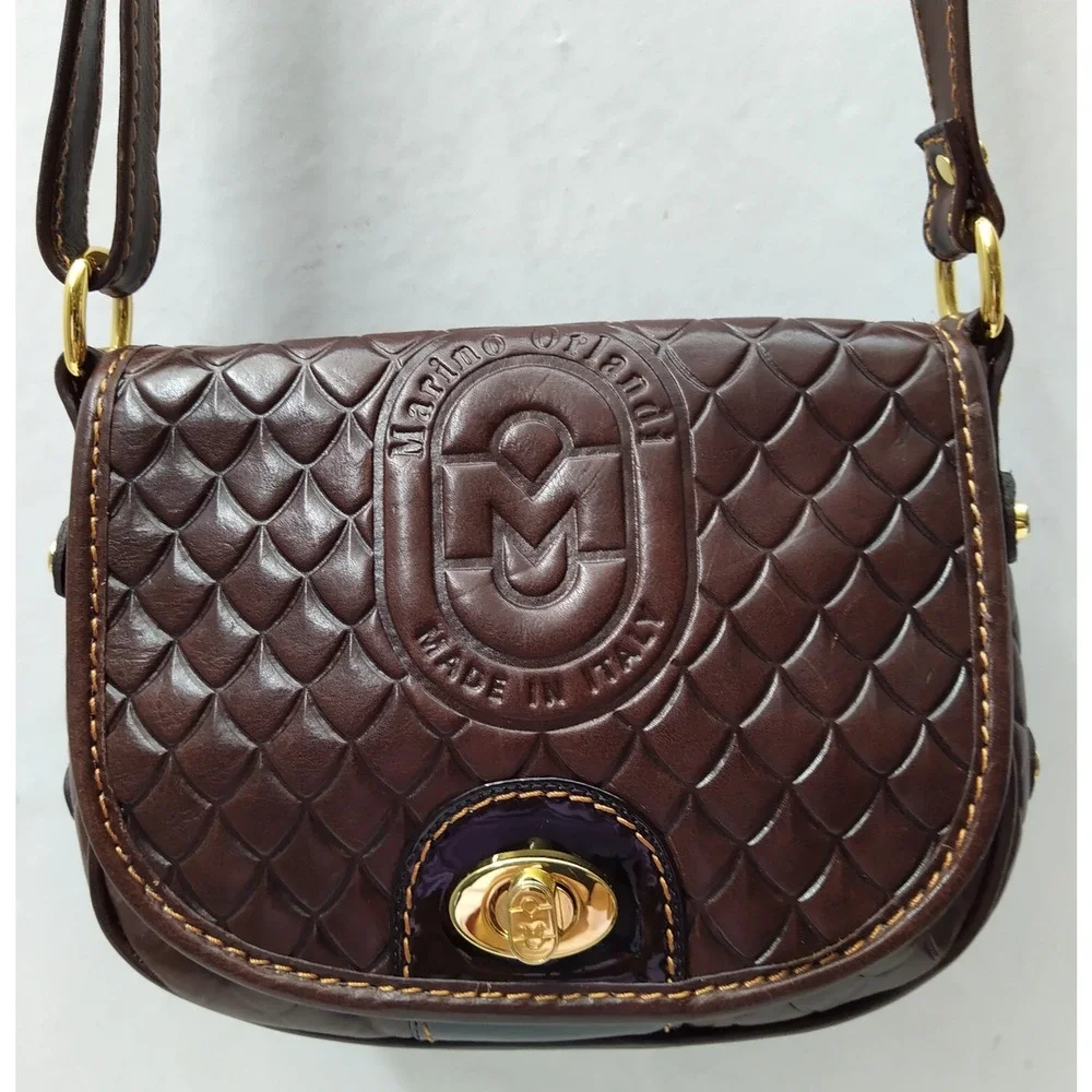 Marino Orlandi Brown Leather Turnlock Flap Closure Crossbody Bag - Picture 16 of 16